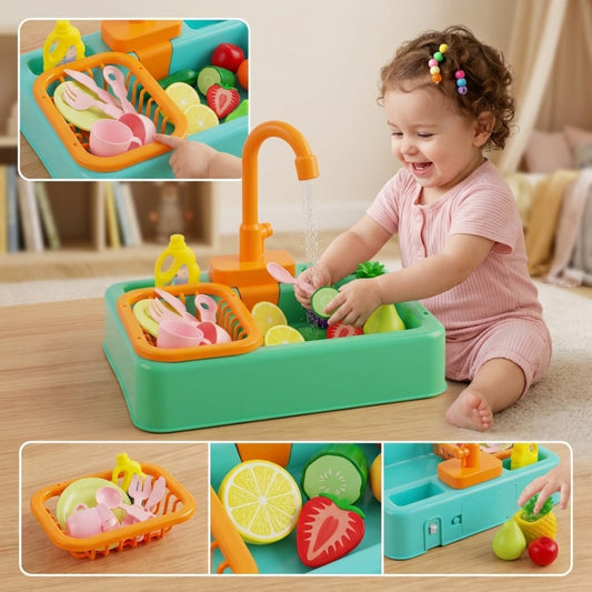 Baby Kitchen Sink Play Set with Running Water | Educational Pretend Play Washing Toy for Kids