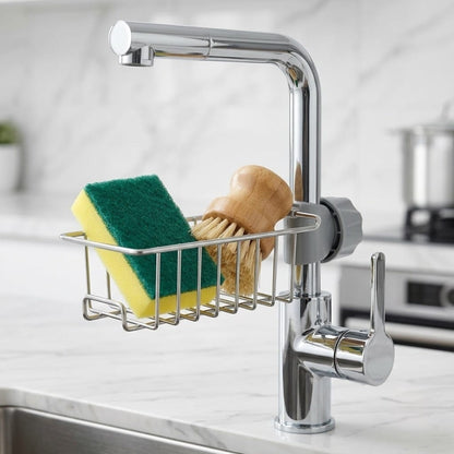 Stainless Steel Faucet Rack | Kitchen Sink Sponge & Soap Organizer