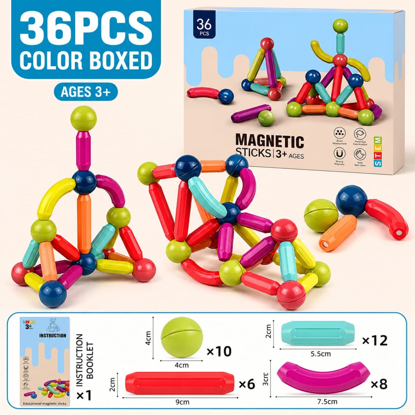 Magnetic Construction Set – 36 PCS | STEM Educational Building Toy for Kids 3+