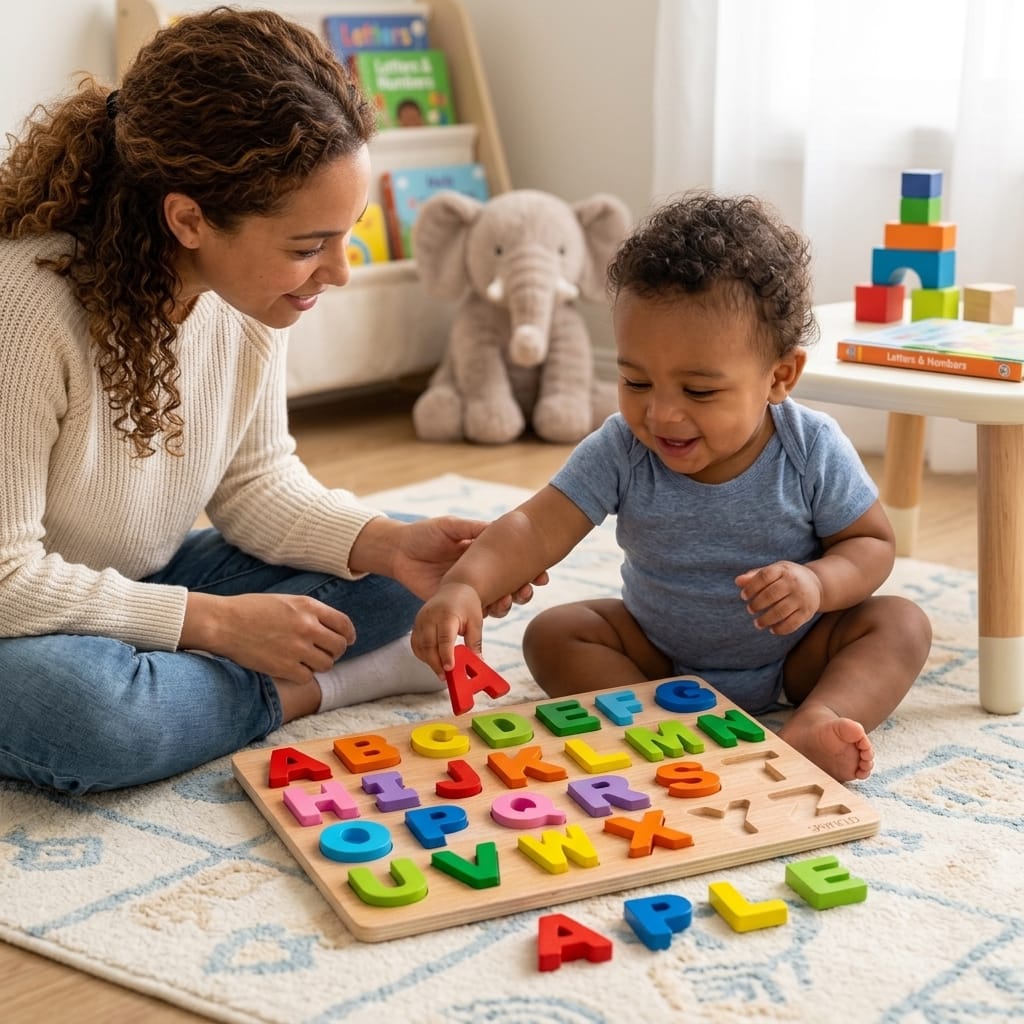 Montessori Wooden Alphabet Puzzle Board for Kids | Colorful ABC Learning & Educational Toy