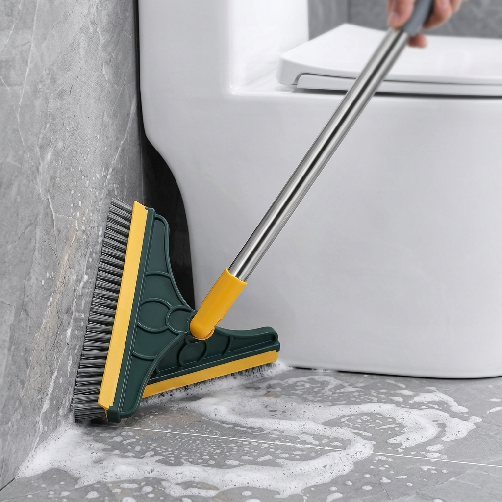 Premium 2-in-1 Floor Scrub Brush with Squeegee | 120° Rotating Triangular Cleaning Wiper for Bathroom, Kitchen & Tiles