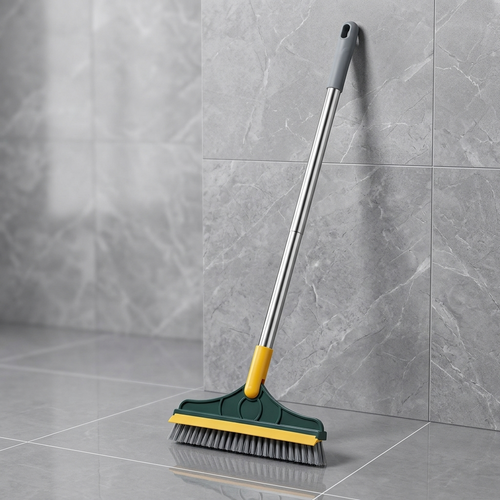 Premium 2-in-1 Floor Scrub Brush with Squeegee | 120° Rotating Triangular Cleaning Wiper for Bathroom, Kitchen & Tiles
