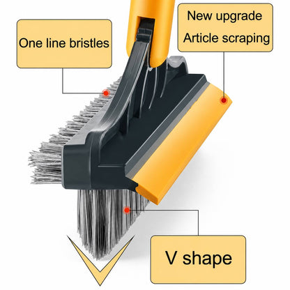 3-in-1 Floor Scrub Brush with Squeegee | 120° Rotating Triangular Wiper