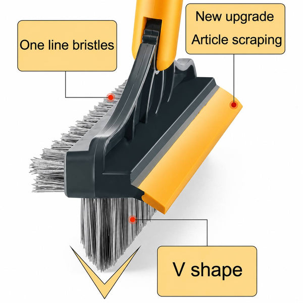 3-in-1 Floor Scrub Brush with Squeegee | 120° Rotating Triangular Wiper
