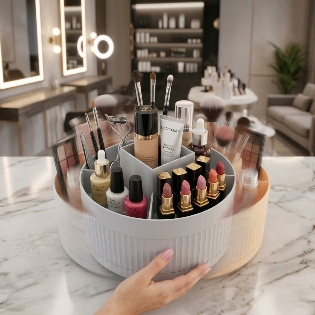 Orbit 360 Rotating Cosmetic Organizer | Luxury 2-Cylinder Makeup Station & Display