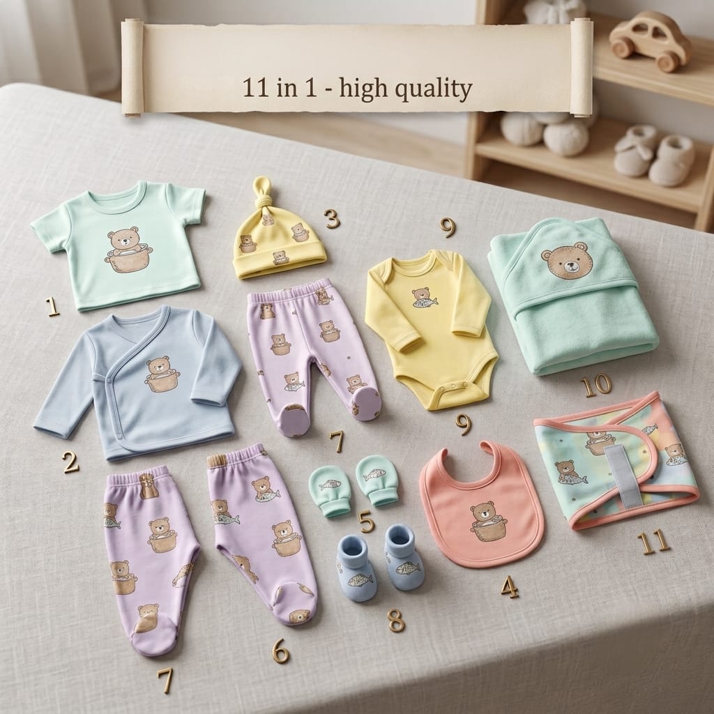 11-in-1 Newborn Baby Clothing Gift Set | Soft Cotton Infant Essentials Kit | Unisex Baby Starter Pack