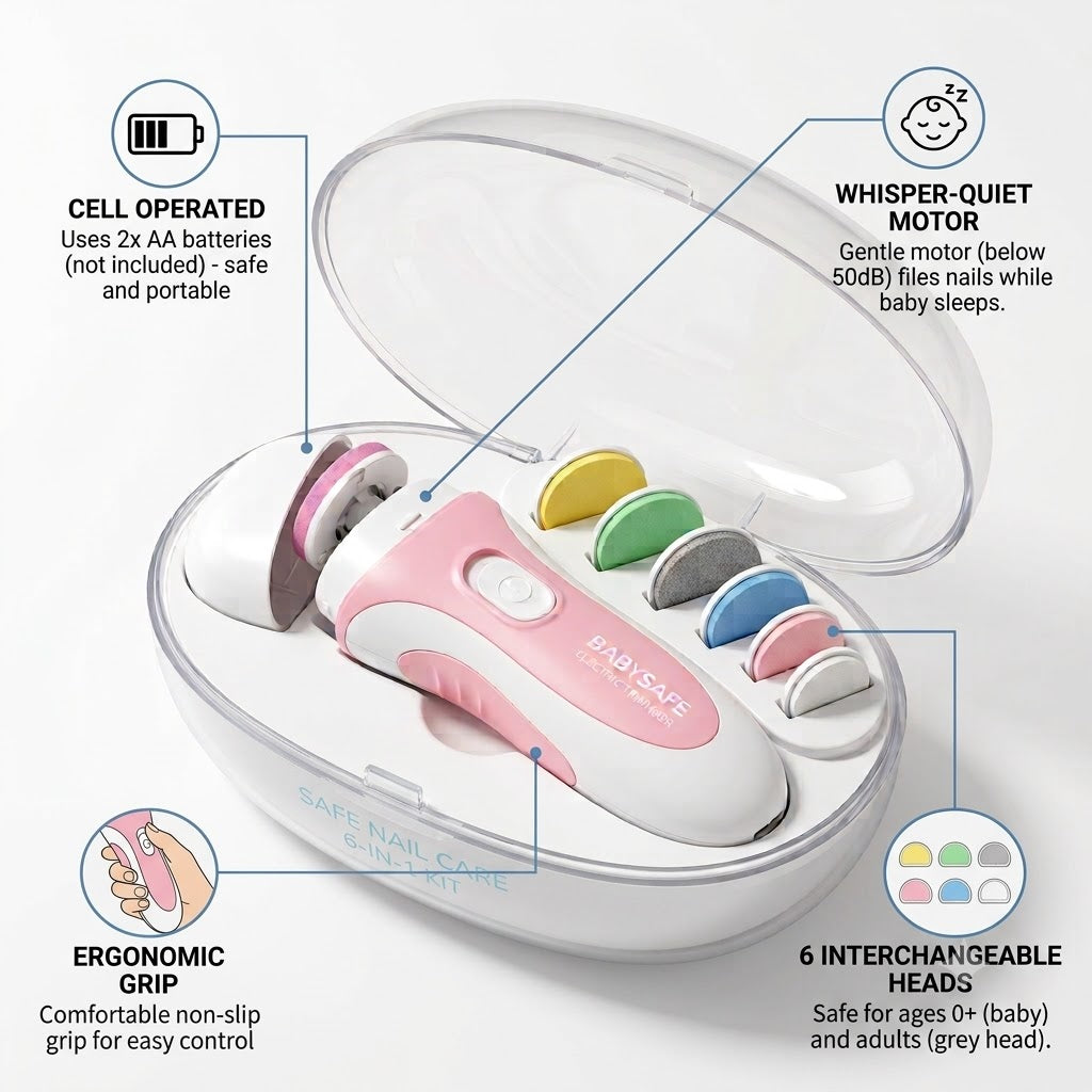SafeTrim™ 6-in-1 Electric Baby Nail Trimmer & Grinder Kit