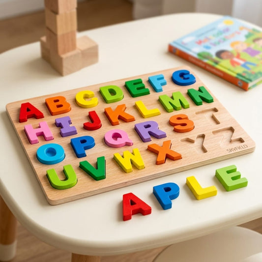 Montessori Wooden Alphabet Puzzle Board for Kids | Colorful ABC Learning & Educational Toy