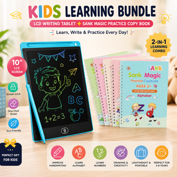2-in-1 Kids Learning Kit | LCD Writing Tablet + Magic Practice Copy Book