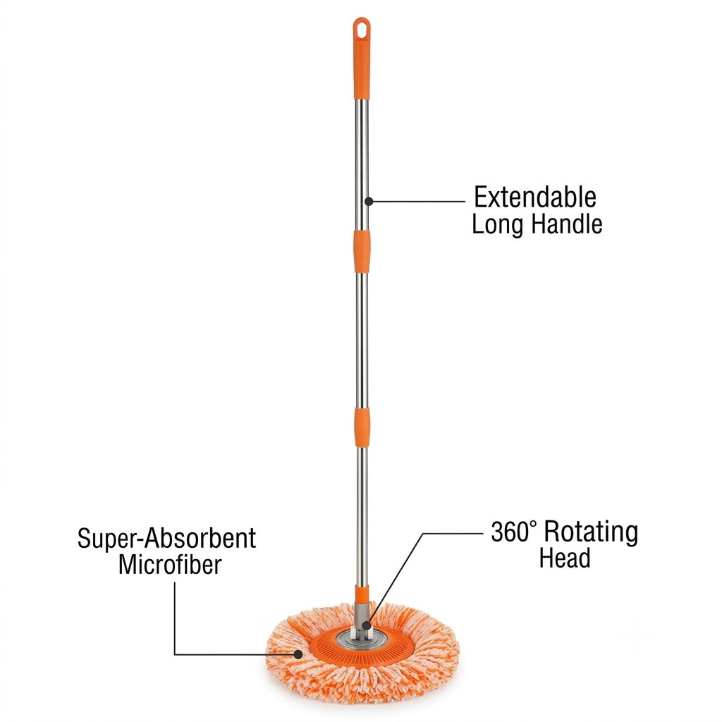 360° Rotating Sunflower Microfiber Mop | Extendable Long Handle